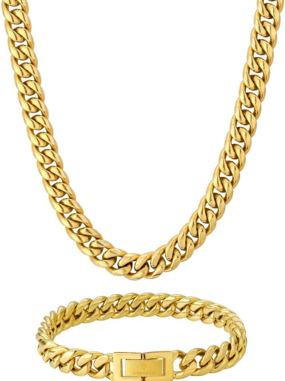 Men's Hip Hop Jewelry Set - 18k Gold Cuban Link Chains & Bracelets, No Tarnish